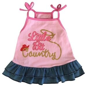 SimplyDog Little Bit Country Denim Dog‎ Dress Pink Blue Size S